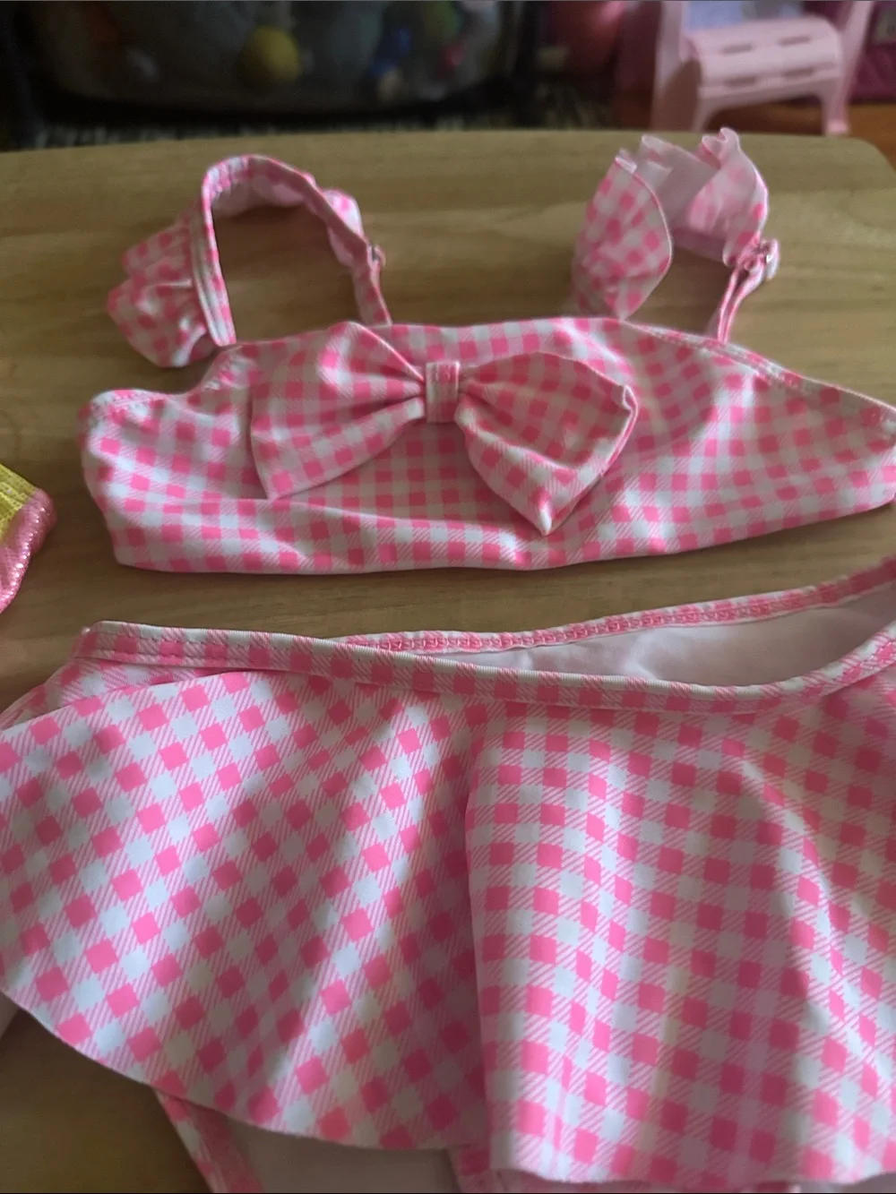 Girls' Pink Gingham and Pink-Yellow Ombre Bikini Set